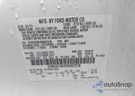 2014 Ford Flex Limited из США, поврежденный, VIN 2FMGK5D83EBD02258